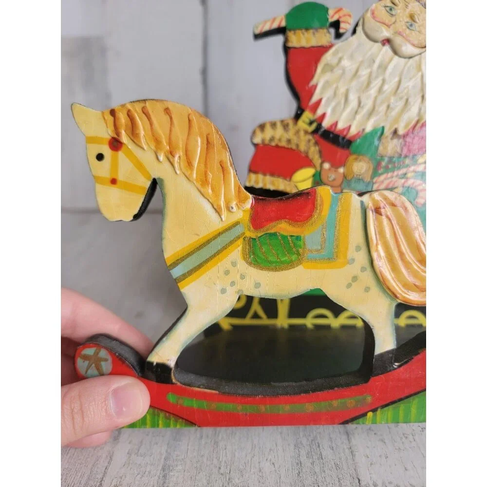 Vintage Santa Claus sleigh card napkin holder horse‎ Xmas figure